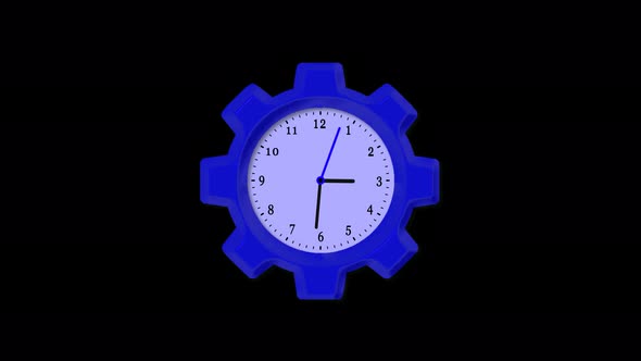 Blue Color Gear Icon Wall Clock Isolated On Black Background