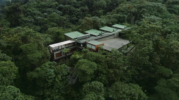 Mashpi lodge Luxury hotei n the middle of the jungle in the choco region of Ecuador. aerial shot