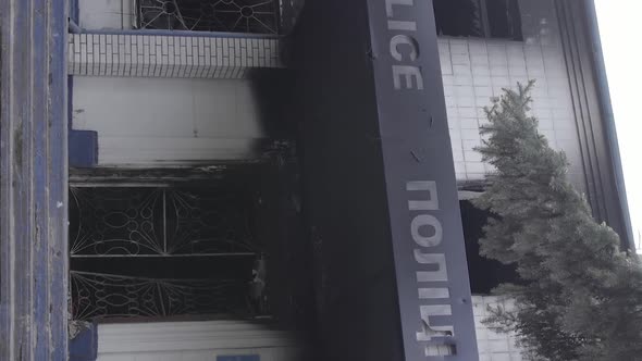 Vertical Video of a War Destroyed Police Station in Ukraine