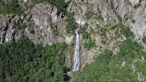 the famous, high and beautiful waterfall "pisse vache" in the Swiss Alps in Valais in beautiful and