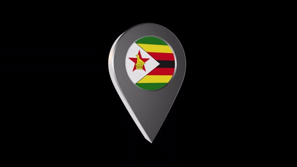 3d Animation Map Pointer With Zimbabwe Flag With Alpha Channel - 2K