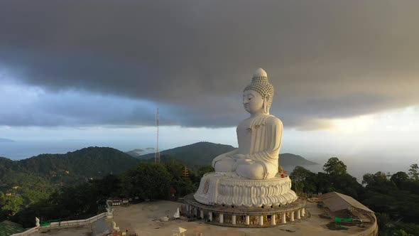 Aerial View Phuket Big Buddha In Raining Sky