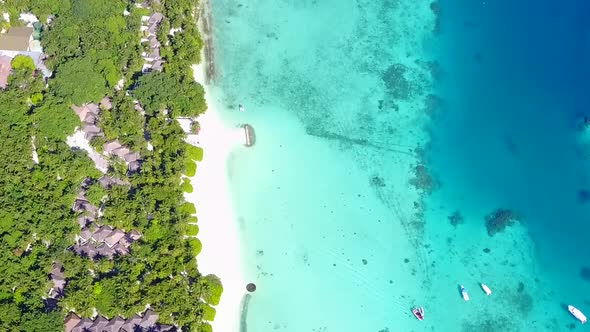 Drone travel of lagoon beach by blue sea and sand background