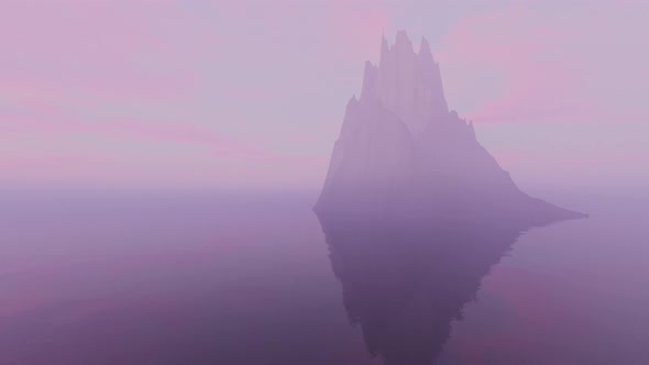 Vertical Purple Hazy 3D Rendered Rocky Island Landscape with Looping Calm Water