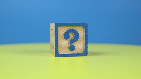 Close up shot letter "question mark" alphabet wooden block