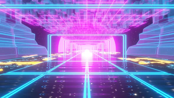 Flying Into Retro Style Tunnel Scifi Corridor