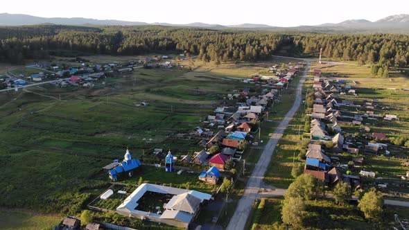 Aerial View of the Russian Village in Summer