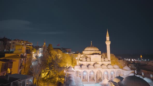 Beautiful mosque on background of night city