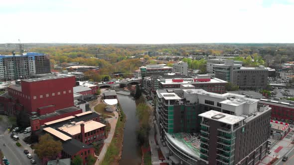 Aerial drone footage of downtown Greenville, South Carolina
