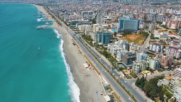 Aerial view resort city Alanya in southern coast of Turkey, amazing place for summer vacation in Med