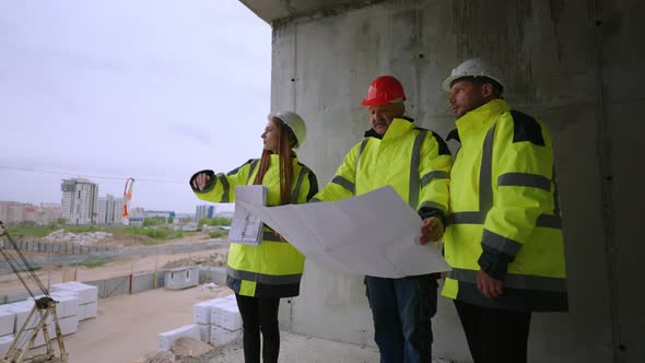 Team of Civil Engineers on Construction Site Building Supervision By Architects Foreman Engineers alt