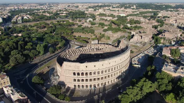 Aerial view of Colosseum, Rome, Italy - largest ancient amphitheatre ever built