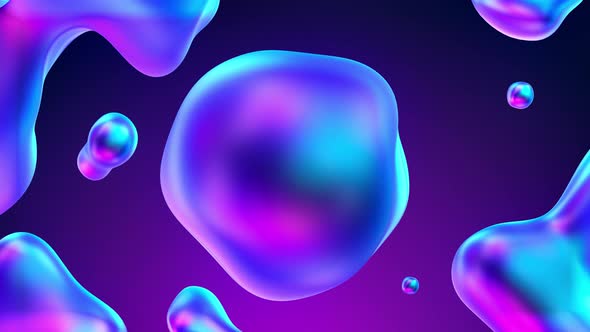 Gradients background with liquid metaballs and abstract shapes fluid move and iridescent reflections
