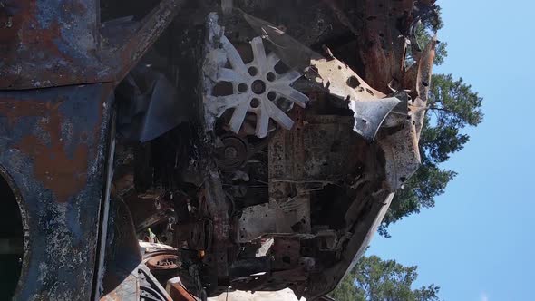 Vertical Video of Destroyed and Shot Cars in the City of Irpin Ukraine