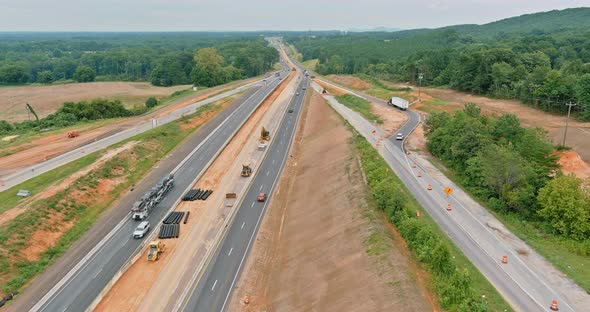 Aerial View of Reconstruction Add New Line in Interchange Freeway 85 Highway