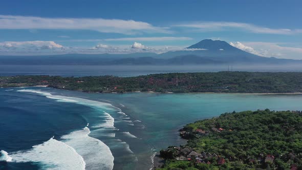 Indonesia, Aerial view at sea and rocks, Turquoise water background from top view