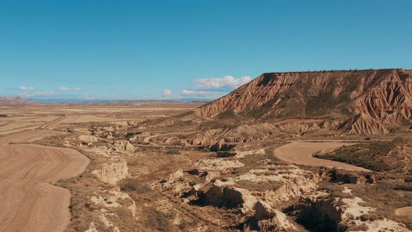 Drone shot of the Bardenas Reales National Park in Spain