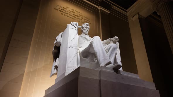 Abraham Lincoln Statue - Lincoln Memorial - Washington, D.C. - Night - Tracking Shot