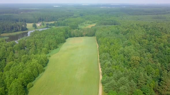 Green Polish Landscape at Summer Taken From Drone