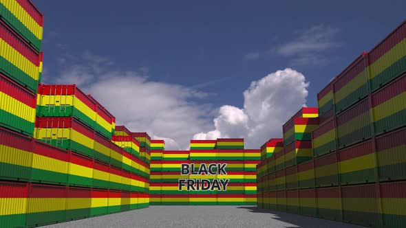 Containers with BLACK FRIDAY Text and Flags of Bolivia