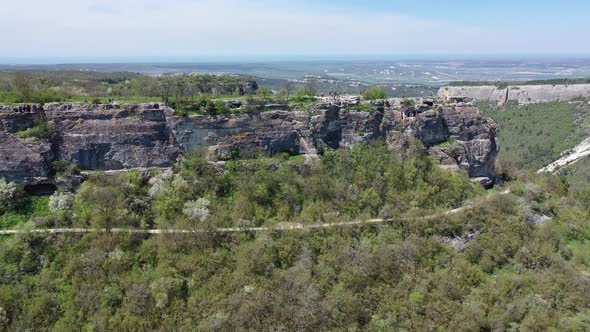 Aerial view on medieval fortress Mangup Kale, Crimea.