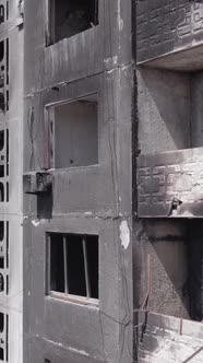 Vertical Video of a Destroyed House During the War in Ukraine