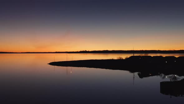 Drone Over Tranquil Sunset Waters