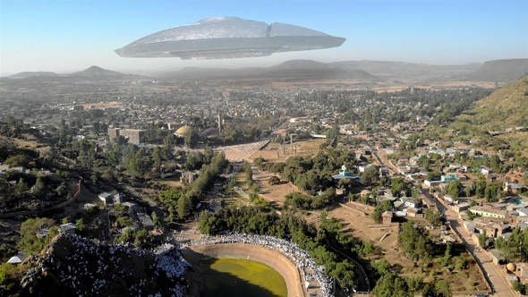Alien Ufo Saucer Ship Over City In Africa alt