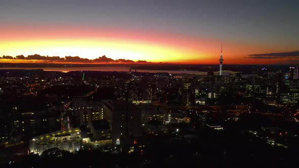 Glow of the orange sky over Auckland