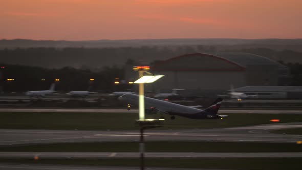 Evening Departure of Aeroflot Airplane From Sheremetyevo Airport, Moscow