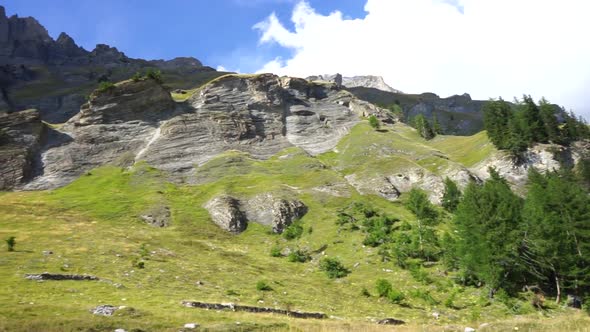 Panoramic view of the mountains around Leukerbad in Switzerland