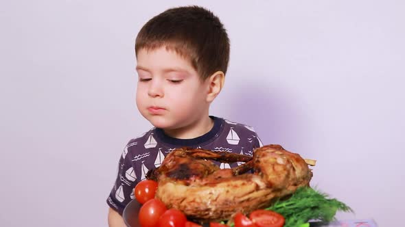 A Boy of 34 Years Old Eats Rabbit Meat