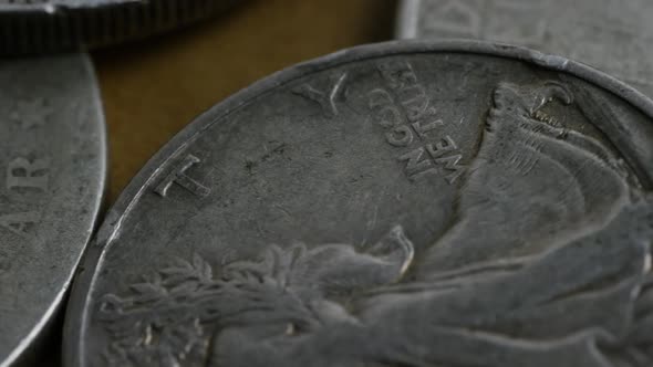 Rotating stock footage shot of American coins