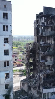 Vertical Video of a Destroyed Building in Borodyanka Ukraine