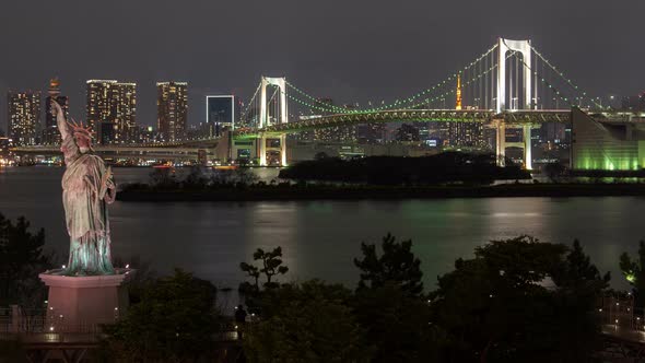 Tokyo Rainbow Bridge Night Cityscape Japan Time Lapse