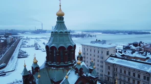 Helsinki Winter Skyline Behind Uspenski Cathedral