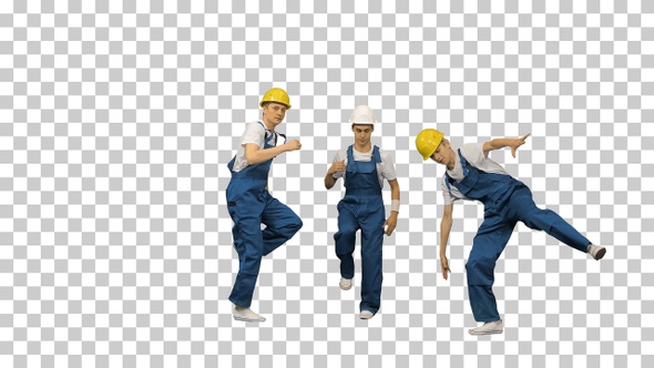 Three male construction workers in hard, Alpha Channel