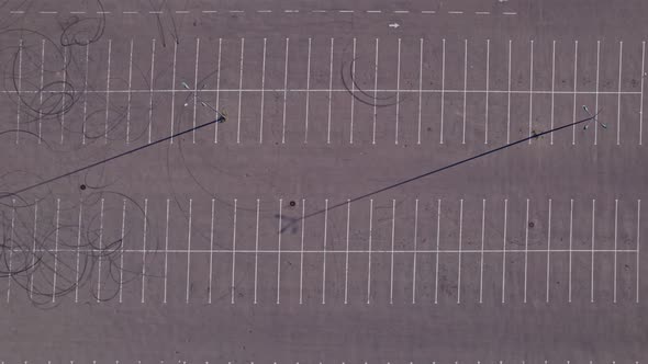 Aerial Top Down View Flying Above Empty Parking Lot