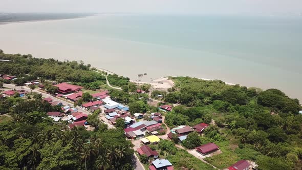 Aerial view fishing village near coastal at Kuala Muda