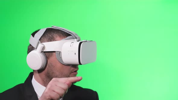 Office Worker Uses Virtual Reality Glasses