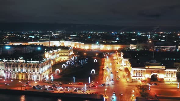 Aerial View of Winter Palace or Hermitage From Palace Embankment, Saint Petersburg, Russia