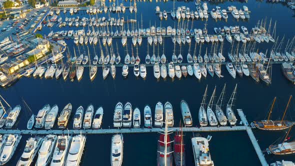 Fly Over an Elite Yachts Moored in the Port