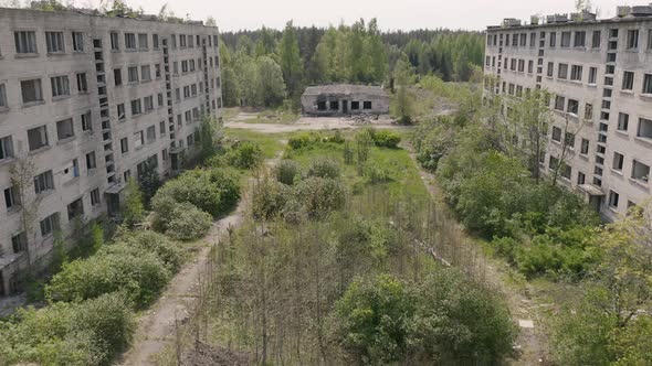 Empty Street of Abandoned City with Forgotten Houses