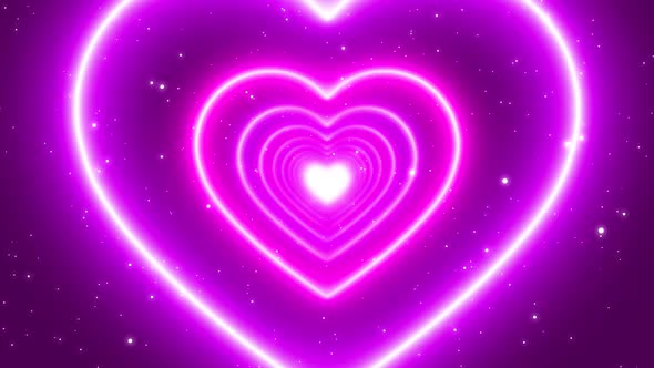 Pink Neon Lights Love Heart Tunnel Abstract Glow Particles 4K Moving Wallpaper Background