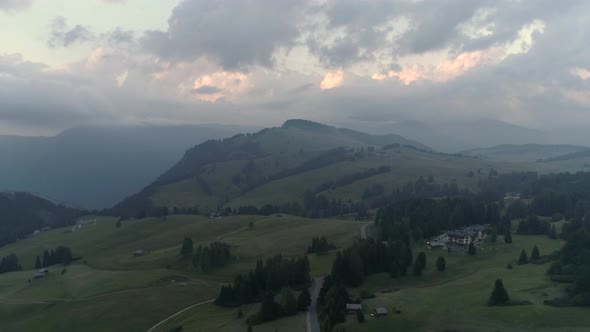 Aerial Drone video of the Schlern Massiccio dello Sciliar mountains on the Italian Alps Dolomites wi