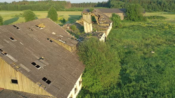 Aerial Shot of a Forgotten Soviet Cattle Barn