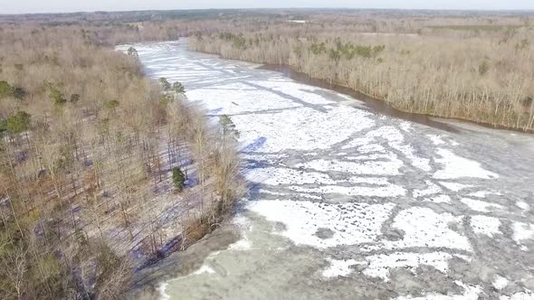 drone shots of a frozen lake