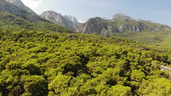 Aerial View of Mountains and Coast National Park in Turkey Beldibi Village