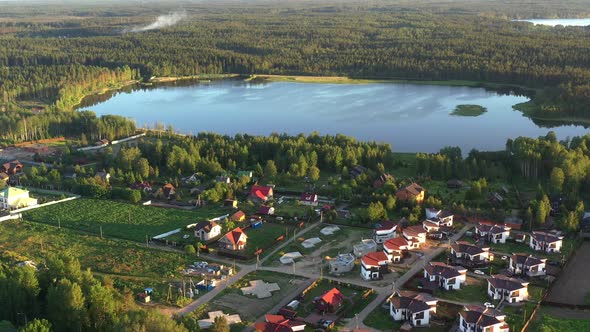 Village with Summer Houses in the Forest with Lake