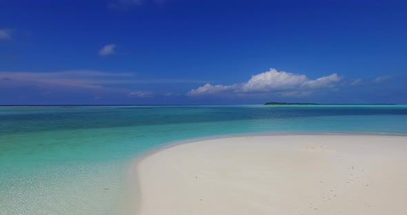 Wide angle fly over abstract view of a summer white paradise sand beach and aqua turquoise water bac